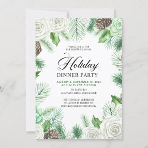 Budget Pine Holly Corporate Dinner Party Invite