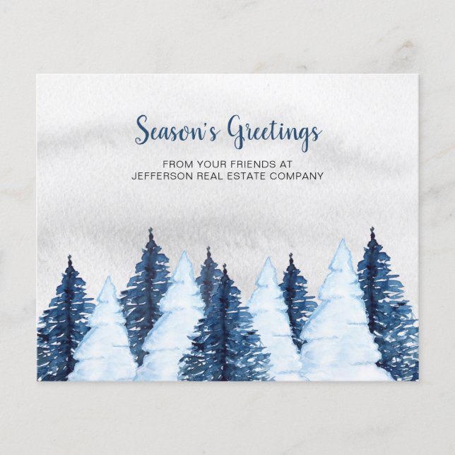 Budget  Pine Trees Winter Business Holiday Card (Front)