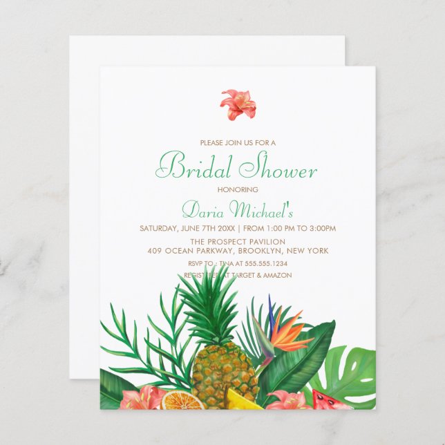 Budget Pineapple Hawaiian Bridal Shower Invitation (Front/Back)