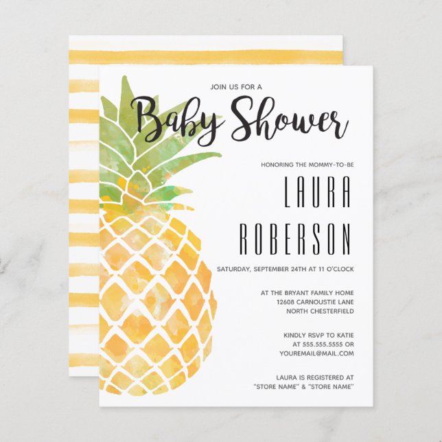 Budget Pineapple Watercolor Baby Shower Invitation (Front/Back)