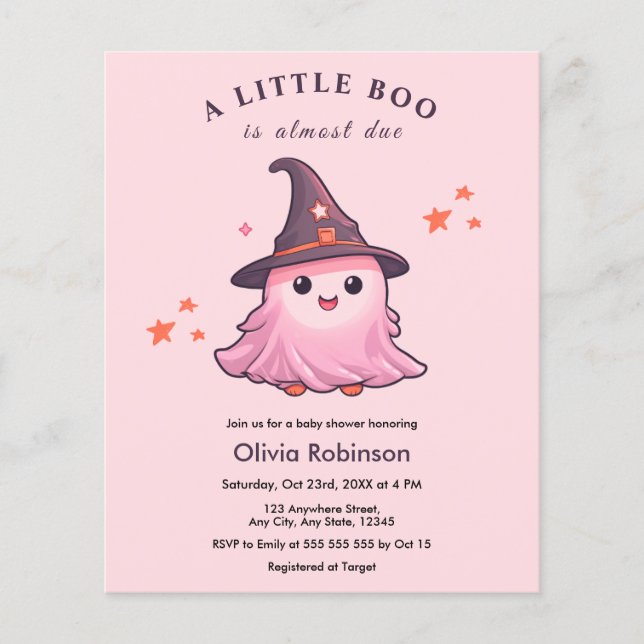 Budget Pink A Little Boo Baby Shower Invitation  Flyer (Front)