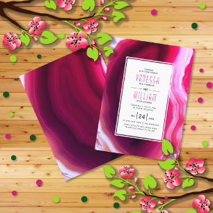 BUDGET Pink agate slice fall wedding invitation