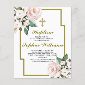 Budget Pink and White Baptism İnvitation