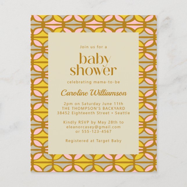 Budget Pink and Yellow Abstract Baby Shower Invite (Front)