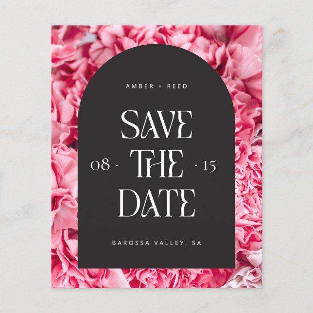 Budget Pink Black Floral Arch Modern Save The Date (Front)