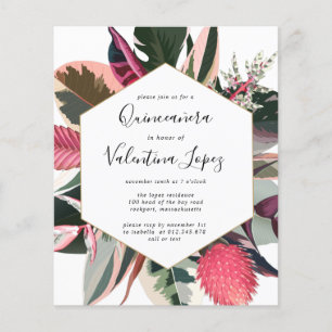 Budget Pink Black Tropical Quinceanera Invitation