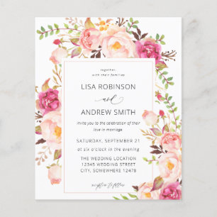 Budget Pink Blooming Blush Floral Wedding V3 Flyer