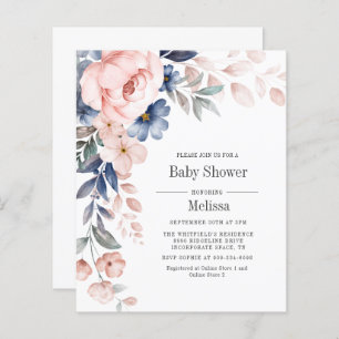Budget Pink Blue Floral Baby Shower Invitation