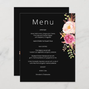 Budget Pink Blush Blooming Floral Menu- Black