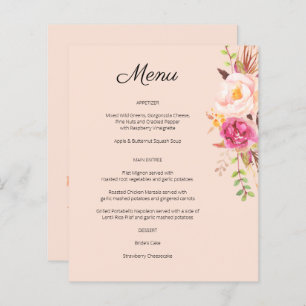 Budget Pink Blush Blooming Floral Menu- Pink