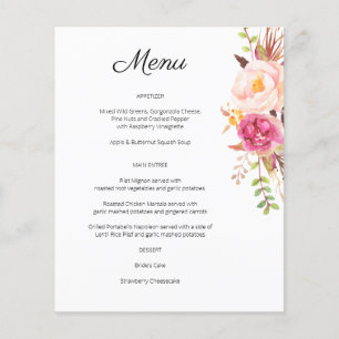 Budget Pink Blush Blooming Floral Menu- White Flyer