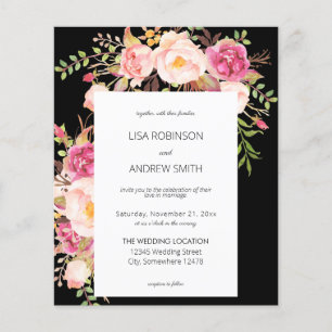 Budget Pink Blush Floral Black V2 Wedding Flyer