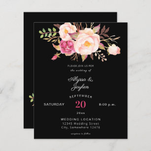 Budget Pink Blush Floral Black Wedding