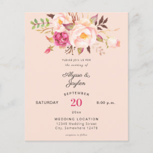 Budget Pink Blush Floral Peach Pink Wedding Flyer