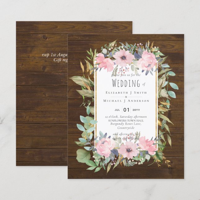 BUDGET  Pink Blush Floral Sage Greenery Wedding (Front/Back)