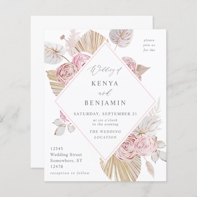 Budget Pink Boho Floral Wedding (Front/Back)