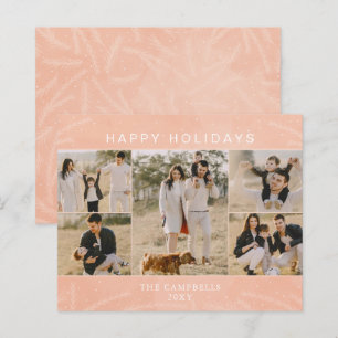 Budget Pink Botanical 5 photo Collage Holiday Card