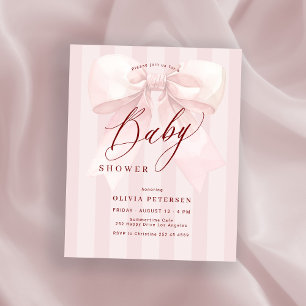 Budget pink bow girl baby shower invitation