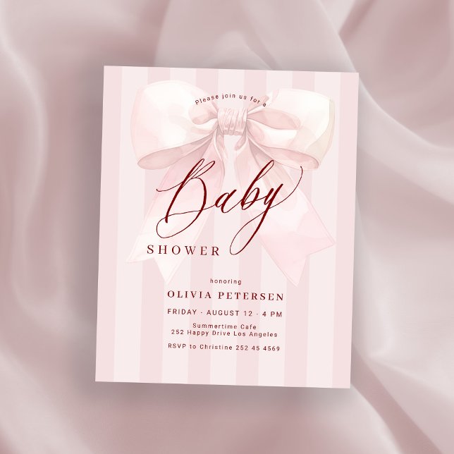 Budget pink bow girl baby shower invitation (Creator Uploaded)