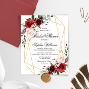 Budget Pink & Burgundy Bridal Shower Invitation
