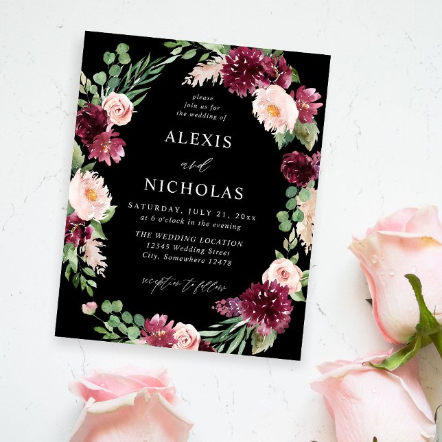 Budget Pink & Burgundy Floral 7 Wedding - Black Flyer (Creator Uploaded)