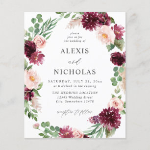 Budget Pink & Burgundy Floral 7 Wedding Flyer