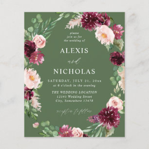 Budget Pink & Burgundy Floral 7 Wedding - Green Flyer