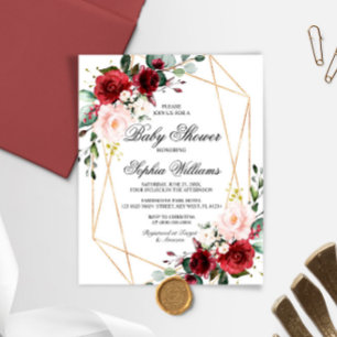 Budget Pink & Burgundy Rose Baby Shower Invitation