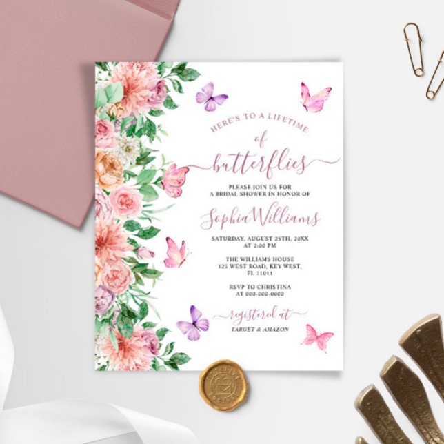 Budget Pink Butterfly Bridal Shower Invitation (Creator Uploaded)
