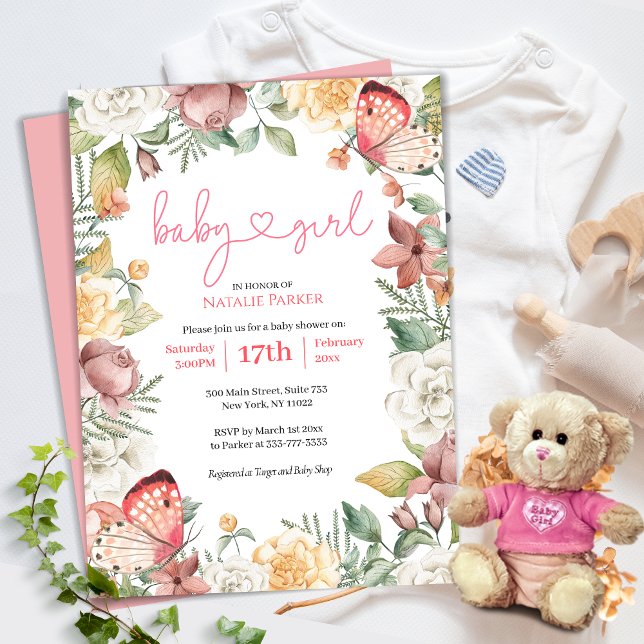 Budget Pink Butterfly Floral Girl Baby Shower (Creator Uploaded)
