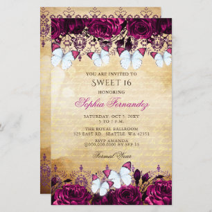 Budget Pink Butterfly Sweet 16 Invitation