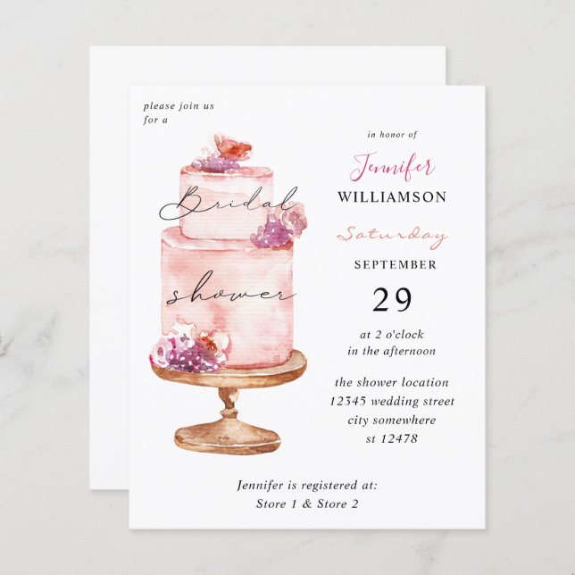 Budget Pink Cake Bridal Shower (Front/Back)