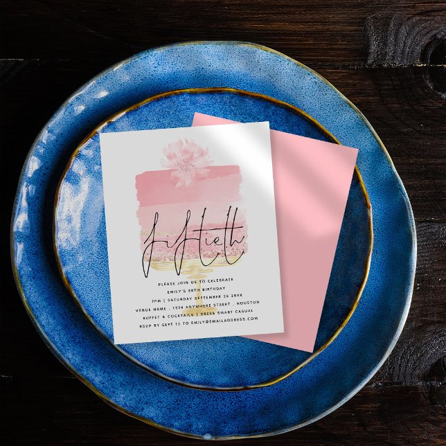 Budget Pink Cake Script 50th Birthday Invitation  (Creator Uploaded)