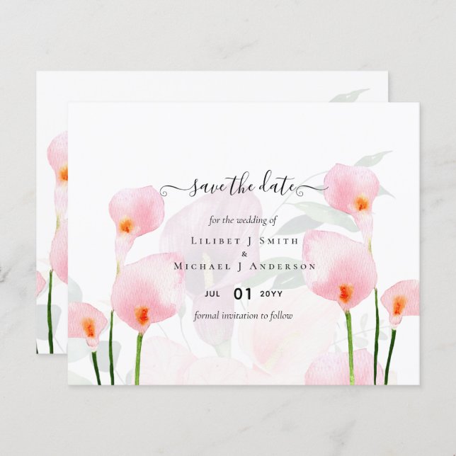 BUDGET Pink Calla Lily Wedding Save Date QR Code (Front/Back)