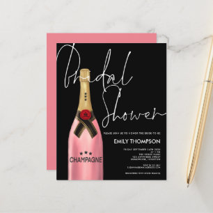 Budget Pink Champagne Script Black Bridal Shower