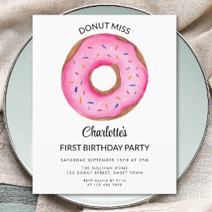 Budget Pink Doughnut Girl's First Birthday Invitat