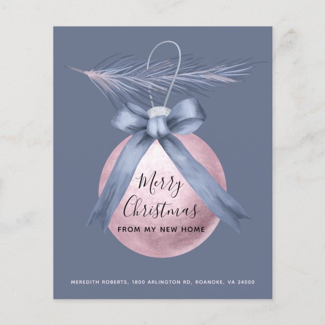 Budget Pink Dusty Blue Holiday New Address Card (Front)