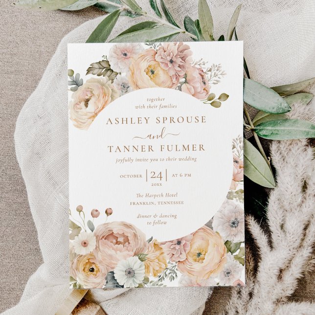 Budget Pink Elegant Floral Botanical Wedding Invitation (Creator Uploaded)