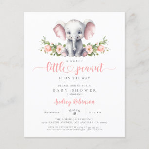 Budget Pink Elephant  Baby Girl Shower Invitation