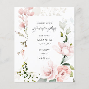 Budget Pink & Eucalyptus Floral Graduation Party Flyer