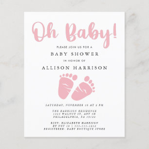 Budget Pink Feet Baby Girl Shower Invitation