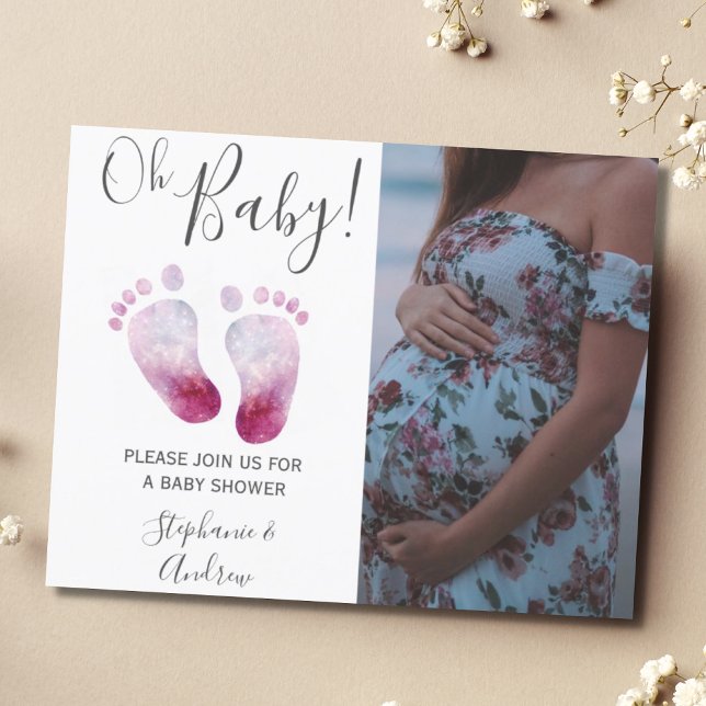 Budget Pink Feet Girl Baby Shower Photo Invitation (Creator Uploaded)