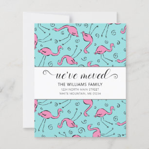 Budget Pink Flamingo on Blue Family Moving Card
