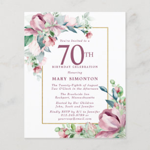 Budget Pink Floral 70th Birthday Invitation