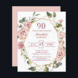 Budget Pink Floral 90th Birthday Invitation<br><div class="desc">Pretty dusty pink roses create a modern floral border on this 90th birthday party invitation. The pink flowers decorate a geometric frame. This item is part of the Dusty Pink Rose collection. It contains the DIY templates you can use to create a unique invitation suite. You'll also find templates for...</div>