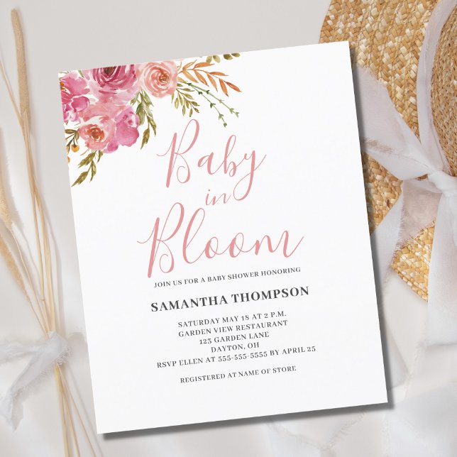 Budget Pink Floral Baby In Bloom Shower Invitation (Creator Uploaded)