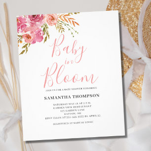 Budget Pink Floral Baby In Bloom Shower Invitation Flyer