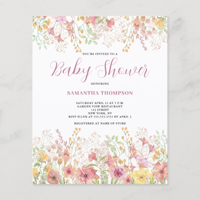 Budget Pink Floral Baby Shower Invitation (Front)