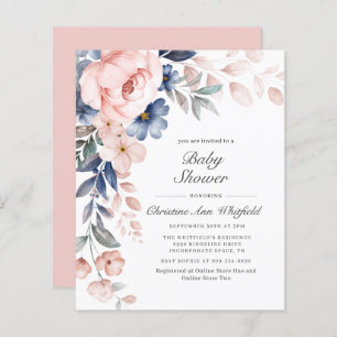 Budget Pink Floral Baby Shower Invitation