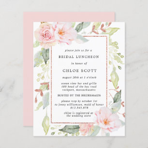 Budget Pink Floral Bridal Luncheon Invitation